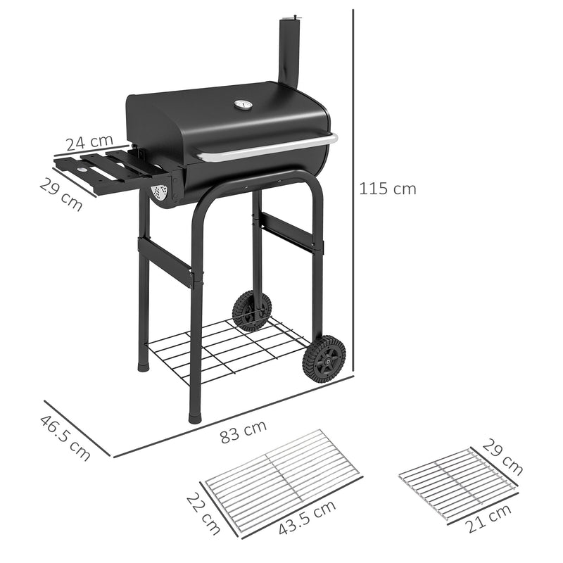 Barbecue a Carbone con Coperchio Termometro e Camino 83x46,5x115 cm in Metallo Nero-3
