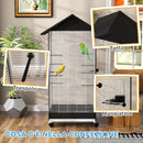 Gabbia per Uccelli Voliera Alta 155 cm con Posatoi e Mangiatoie con Vassoio Estraibile Nero   