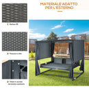 Dondolo Lettino con Pergola da Giardino 235x180x210 cm in Acciaio e Rattan PE Grigio Scuro
