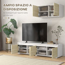 Parete Attrezzata 2 Pezzi Mobile TV max 70” e Mobile Multiuso da Parete in Truciolato Bianco e Legno Naturale
