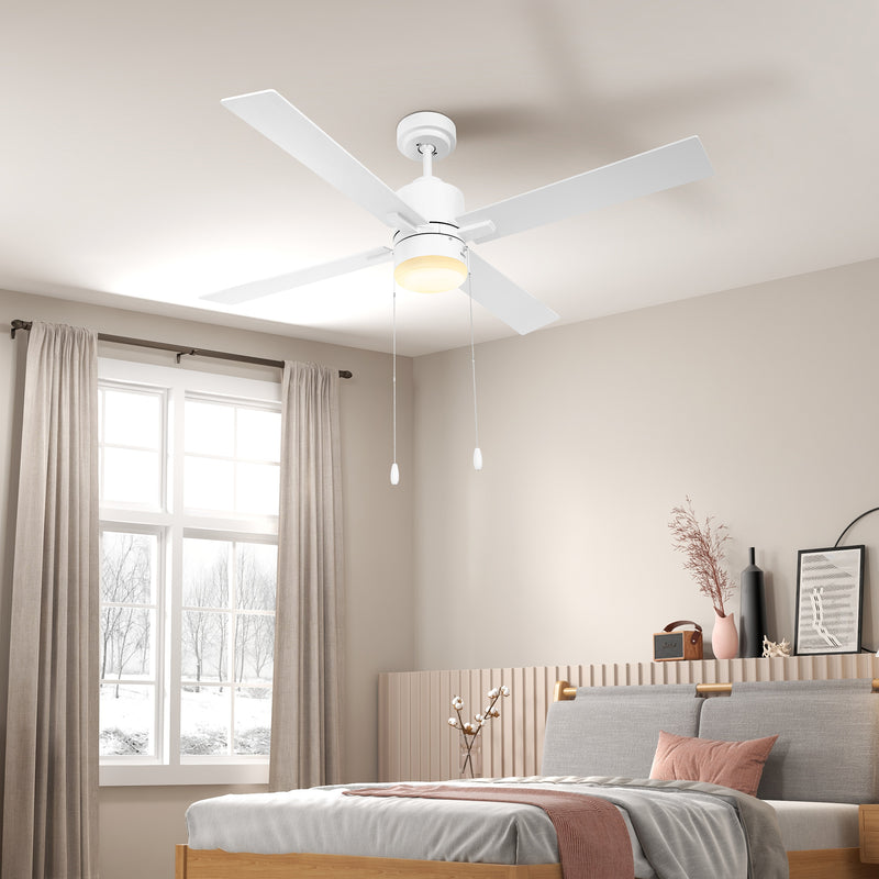 Ventilatore da Soffitto con Luce LED Ø130 cm 3 Velocità e Motore Reversibile Bianco e Legno