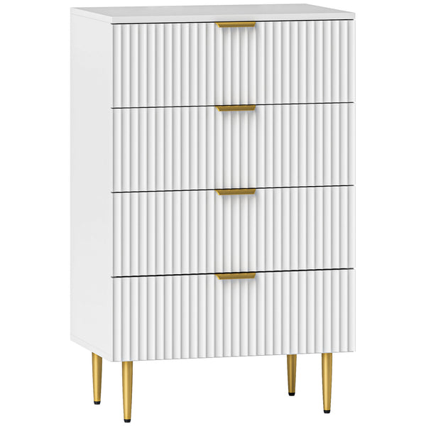 Cassettiera 4 Cassetti Moderna con Maniglie Dorate 60x40x96 cm Bianco acquista