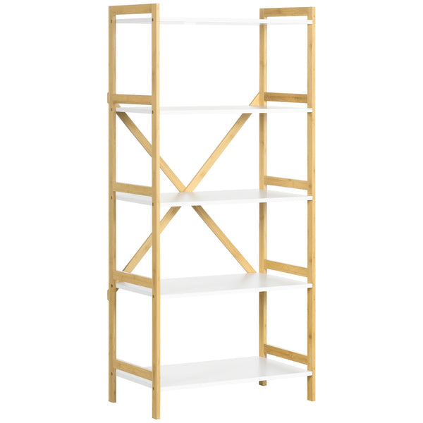 acquista Scaffalatura a 5 Piani 70x37,5x150 cm in Bamboo e MDF Bianco