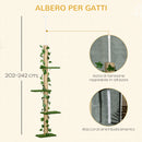Albero Tiragraffi per Gatti Asta Regolabile a Soffitto Alto 202-242 cm Verde   