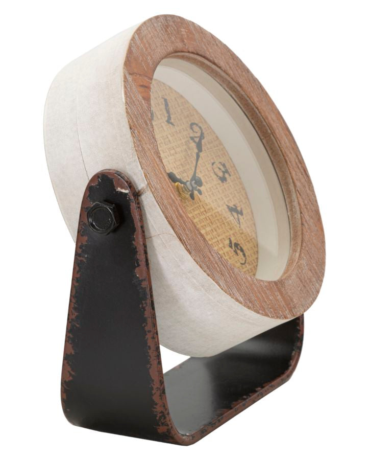 Orologio da Tavolo Round 23,5x7x24 cm in Ferro e Legno -2