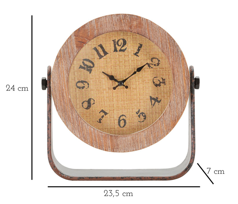 Orologio da Tavolo Round 23,5x7x24 cm in Ferro e Legno -6