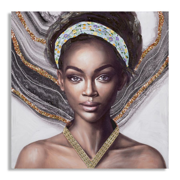 online Dipinto su Tela Naomi 100x100x3 cm Cornice in Legno di Pino Multicolor