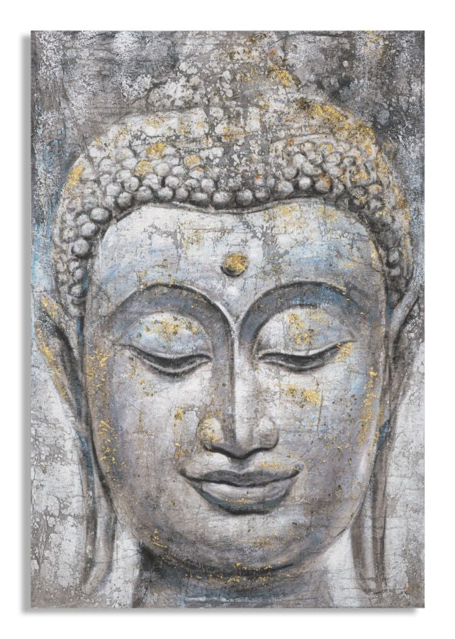 Dipinto su Tela Face Buddha Light 80x120x3 cm Cornice in Legno di Pino Multicolor-1