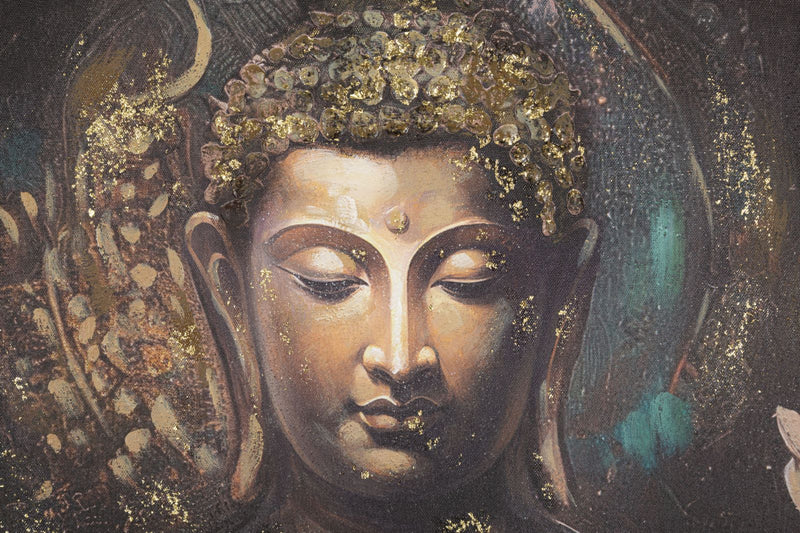Dipinto su Tela Buddha 100x100x3 cm Cornice in Legno di Pino Multicolor-2