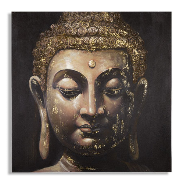 sconto Dipinto su Tela Buddha 100x100x3 cm Cornice in Legno di Pino Multicolor