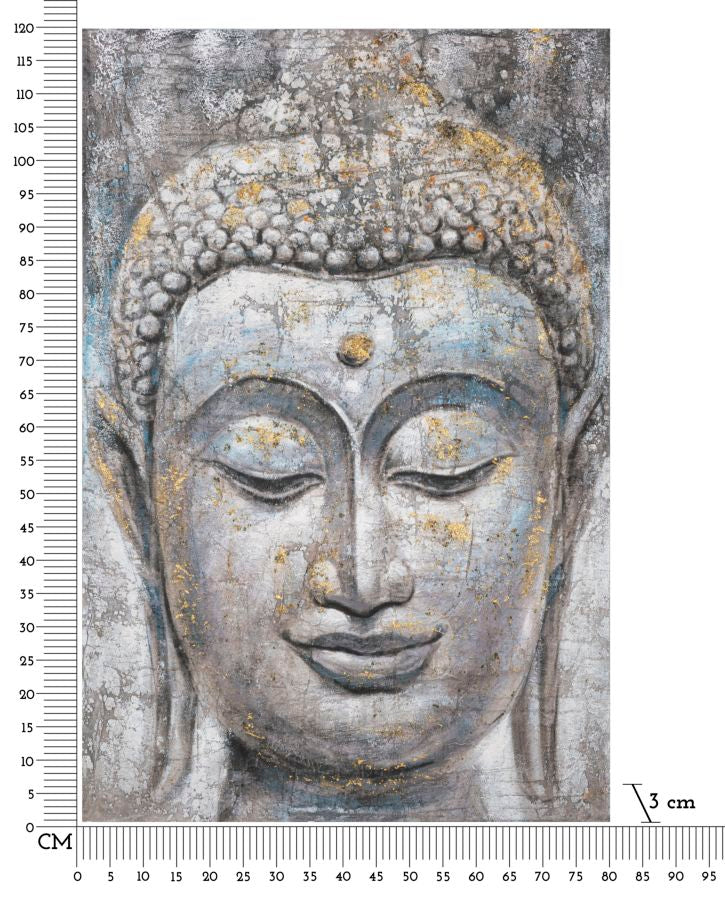 Dipinto su Tela Face Buddha Light 80x120x3 cm Cornice in Legno di Pino Multicolor-7