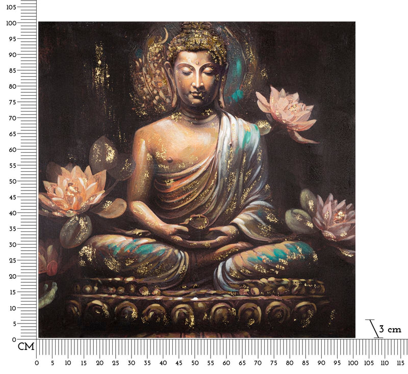 Dipinto su Tela Buddha 100x100x3 cm Cornice in Legno di Pino Multicolor-6