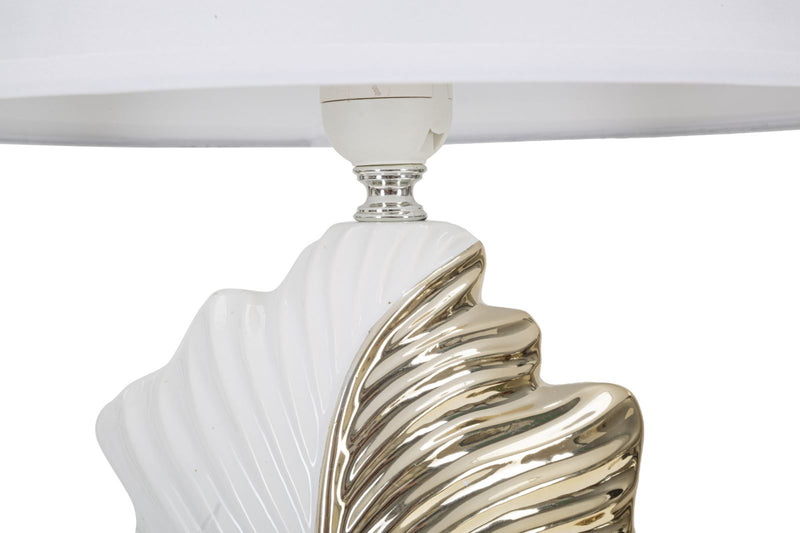 Lampada da Tavolo Glam Leaf 30x47,5x30 cm in Ceramica Bianco/Oro-2