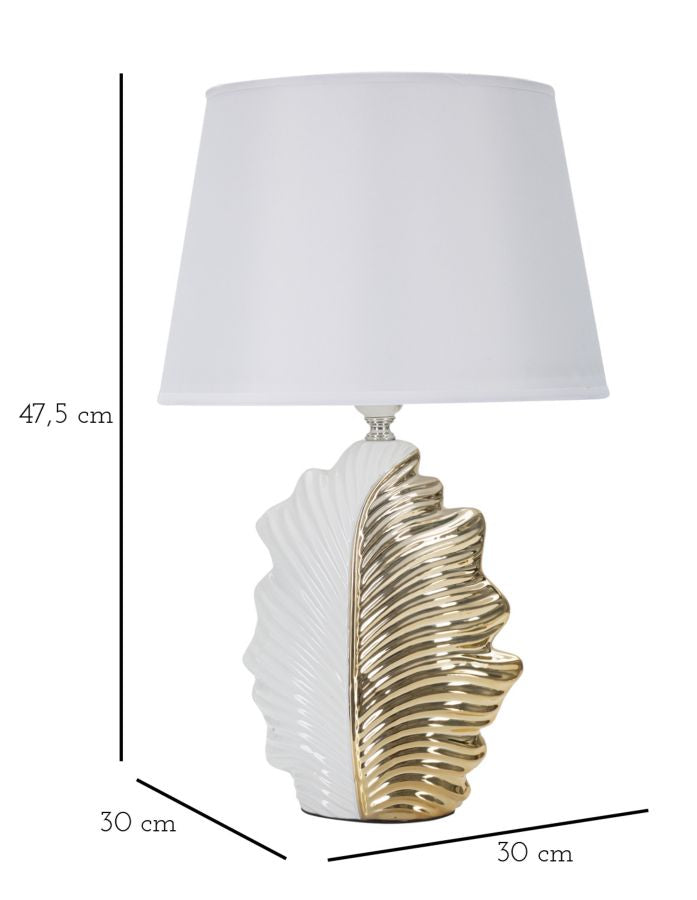 Lampada da Tavolo Glam Leaf 30x47,5x30 cm in Ceramica Bianco/Oro-6