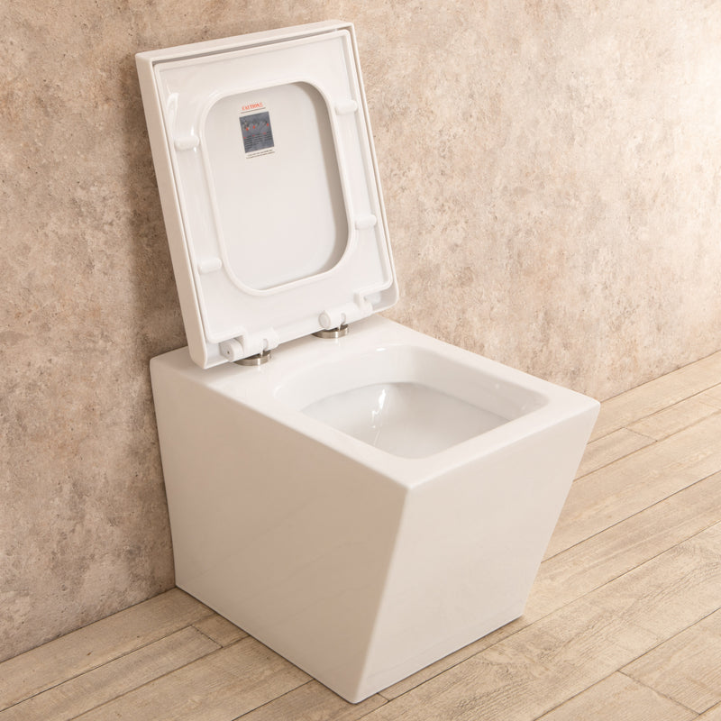 WC Filo a Muro in Ceramica 35,50x55,50x39,5 cm Square Bianco-6