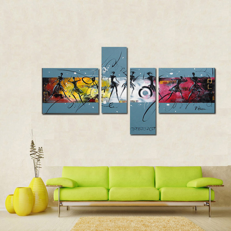 Quadro Moderno Dipinto a Mano Olio su Tela Astratto 4 Pannelli Zaghi N32-4