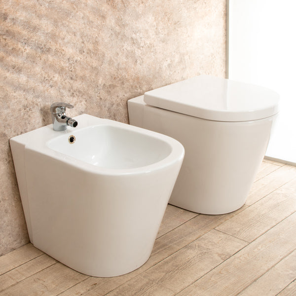 Coppia di Sanitari WC e Bidet  a Terra Filo Muro in Ceramica Bianchi online