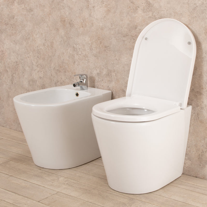 Coppia di Sanitari WC e Bidet  a Terra Filo Muro in Ceramica Bianchi-7