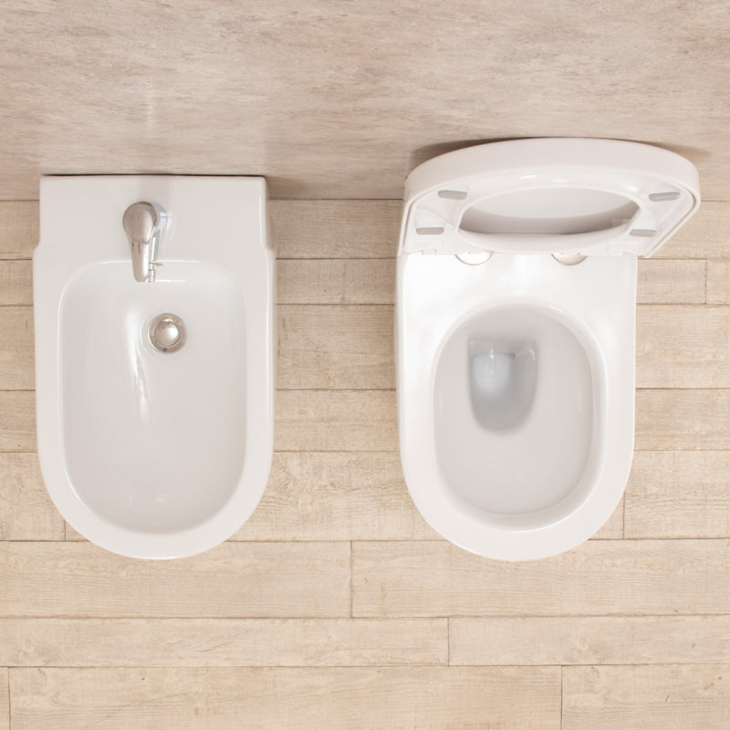 Coppia di Sanitari WC e Bidet  a Terra Filo Muro in Ceramica Bianchi-9