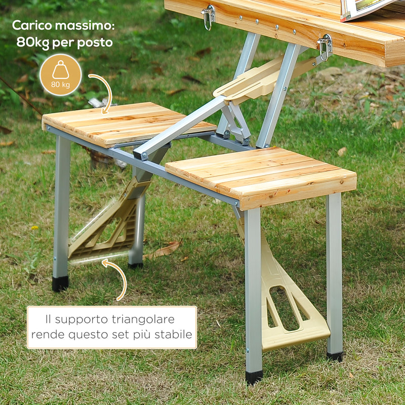 Tavolino da Campeggio Picnic Pieghevole in legno con 4 sedie -5