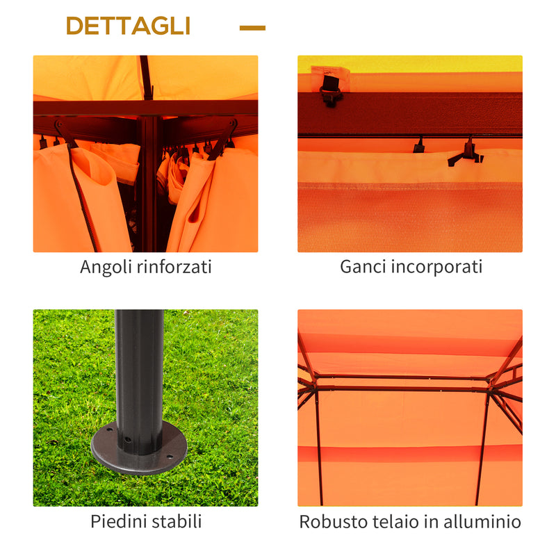 Gazebo da Giardino di Lusso con Tettoia Idrorepellente 2.9x3.9m Arancione -6