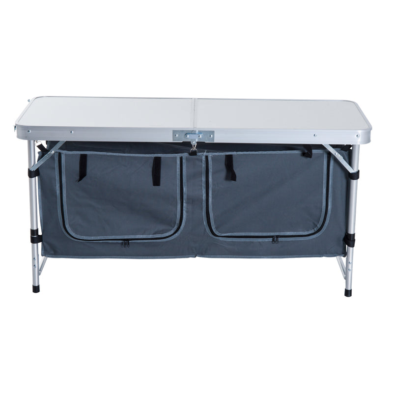 Tavolino da Campeggio Pieghevole con Ripiano Portavivande in Alluminio Bianco -3