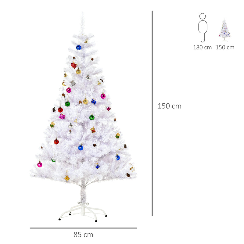 Albero di Natale Artificiale 150 cm 680 Rami Addobbato Bianco -3