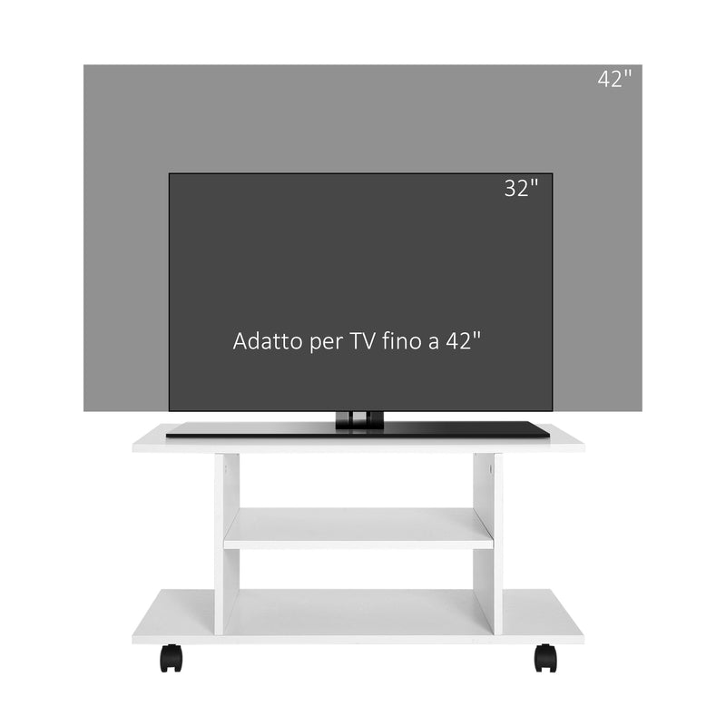 Mobile TV in Legno con Ruote Bianco 80x40x40 cm -7