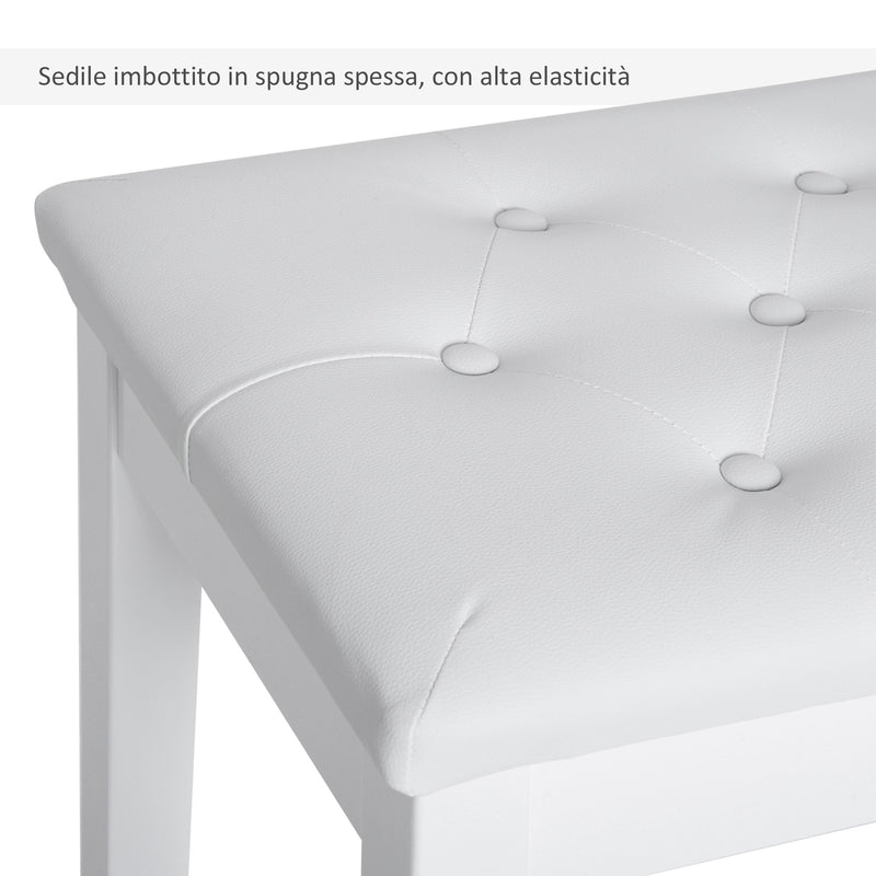 Panca Sgabello Pianoforte con Vano Portaoggetti in Similpelle e Legno 76x36x50 cm Bianco -5