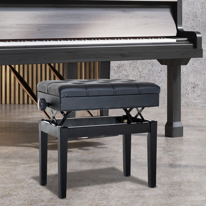 Panca Sgabello per Pianoforte con vano portaoggetti altezza regolabile 54.5x33x48-58 cm Nero -2