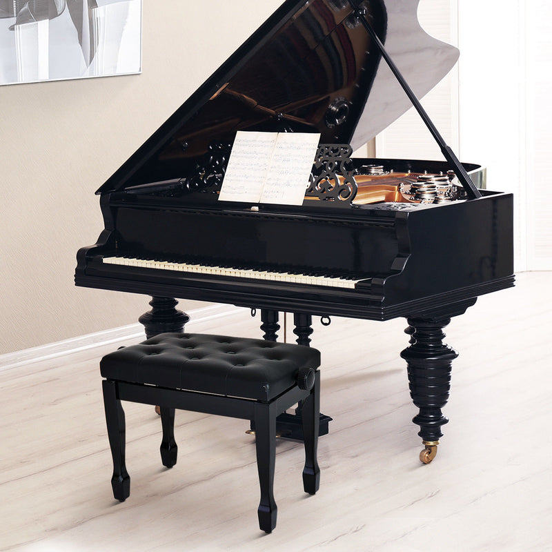 Panca Sgabello Pianoforte con Altezza Regolabile 64x35x45-55 cm in Similpelle e Legno  Nero-2