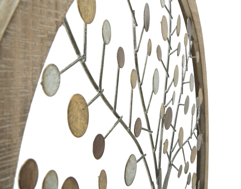 Pannello da Muro Albero della Vita Mirror Ø61x1,8 cm in Ferro e MDF Oro e Naturale-6