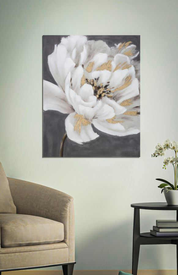 Dipinto su Tela Bianco/Oro Flower 80x3,7x100 cm in Legno di Pino e Canvas Multicolor-5