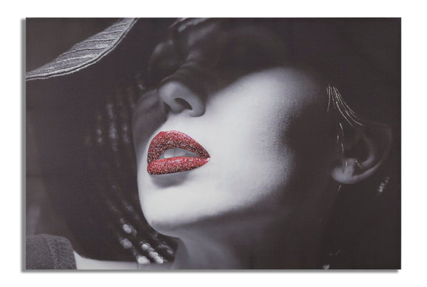acquista Stampa su Tela con Applicazioni Lady Lady Hat 120x3,8x80 cm in Legno di Pino e Canvas Multicolor