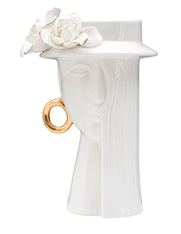 sconto Vaso Woman Elegant 15x13,3x23,5 cm Porcellana Bianco e Oro