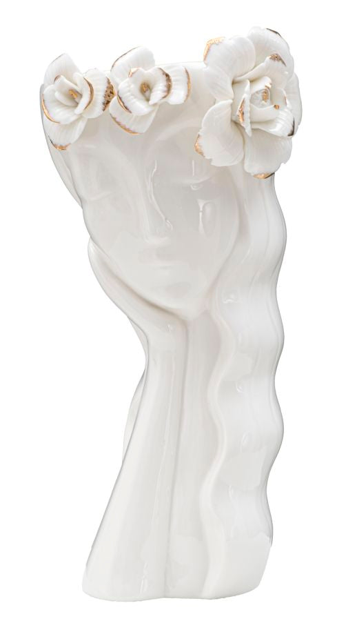 acquista Vaso Woman Cute 14,8x13x29 cm Porcellana Bianco e Oro