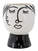 Vaso Pot Face Ø14x18,2 cm in Porcellana Bianco e Nero-1