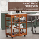 Carrello da Cucina Multiuso in Legno di Pino con 4 Ruote e Cassetti Marrone Chiaro 74x37x75 cm -4