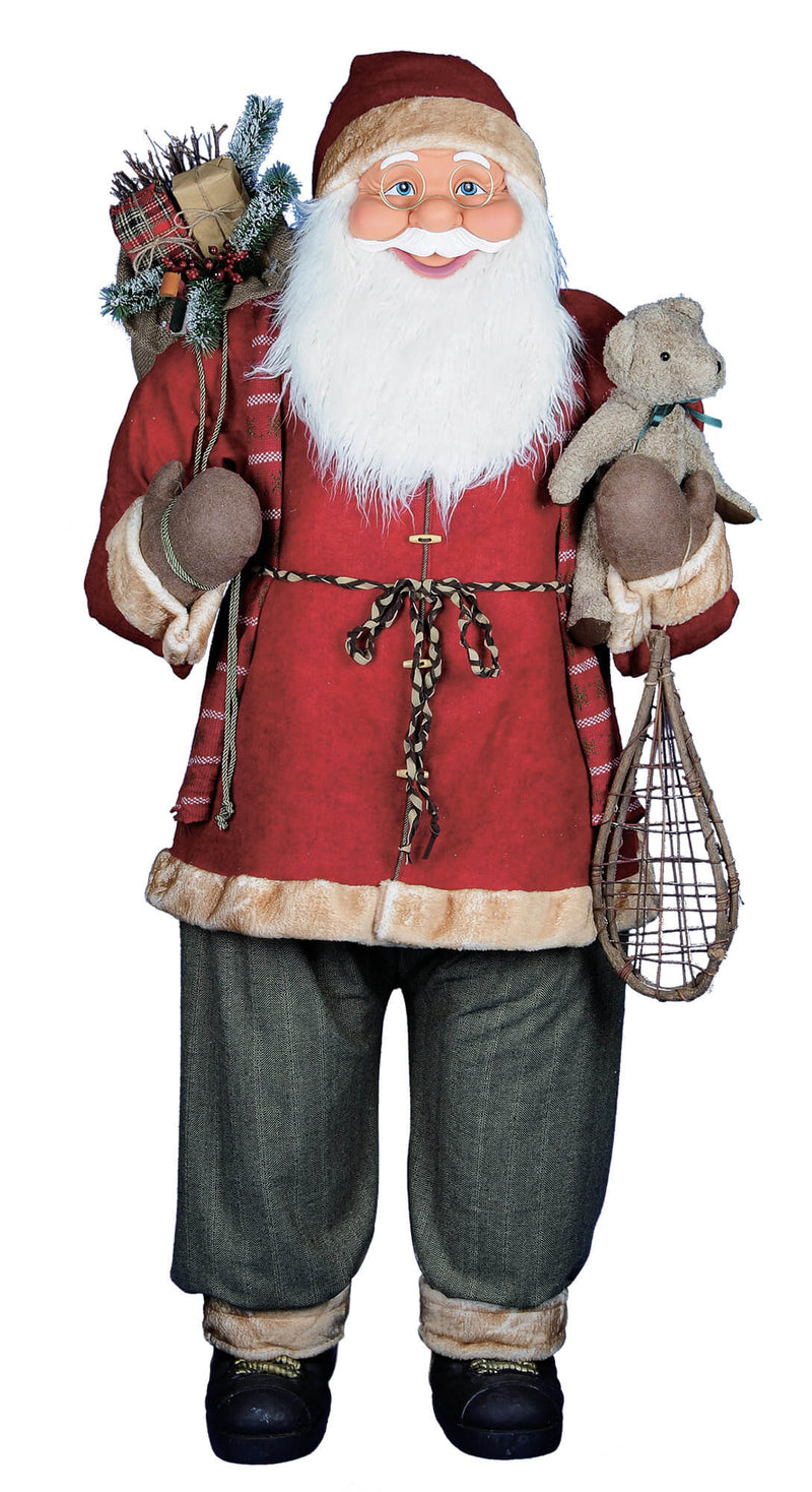 Pupazzo Babbo Natale H180 cm con Doni Orso e Racchettoni Rosso e Grigio-1