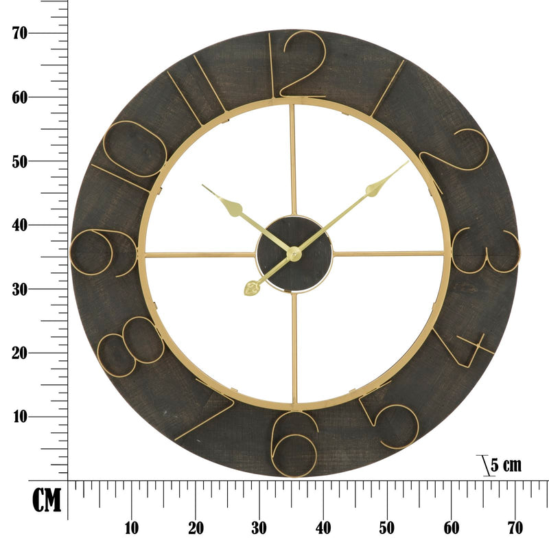 Orologio da Muro Dark Glam Ø70x5 cm in Ferro e MDF Nero e Oro-7