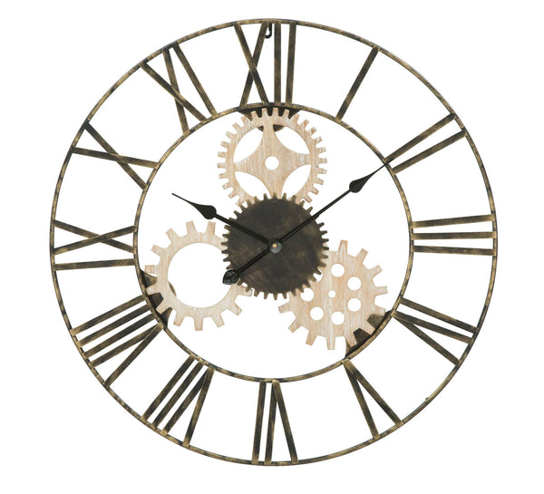 sconto Orologio da Muro Ingranaggi Ø70x4,5 cm in Ferro e MDF Nero