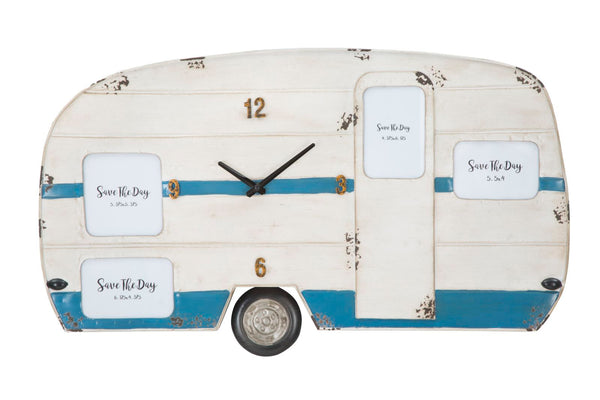 acquista Orologio da Muro Roulotte 79x3,50x46,50 cm in Ferro Bianco e Blu