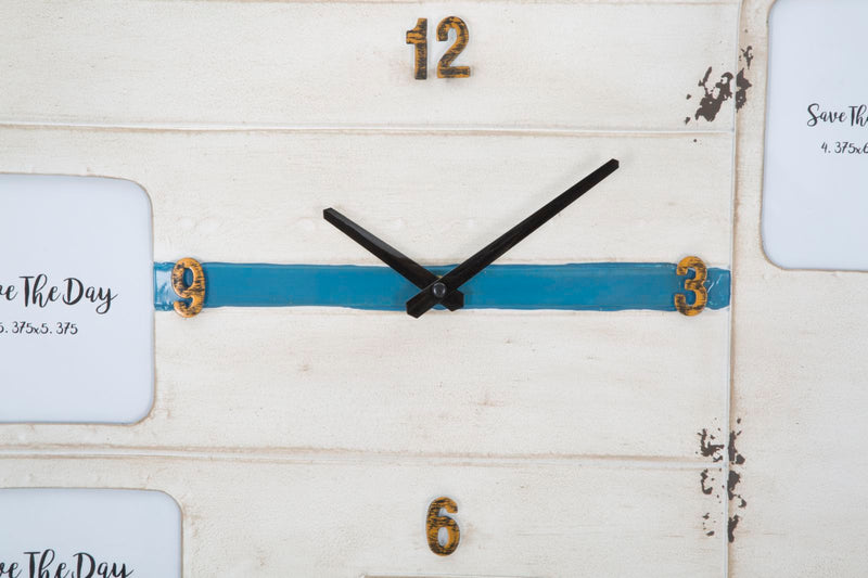 Orologio da Muro Roulotte 79x3,50x46,50 cm in Ferro Bianco e Blu-4