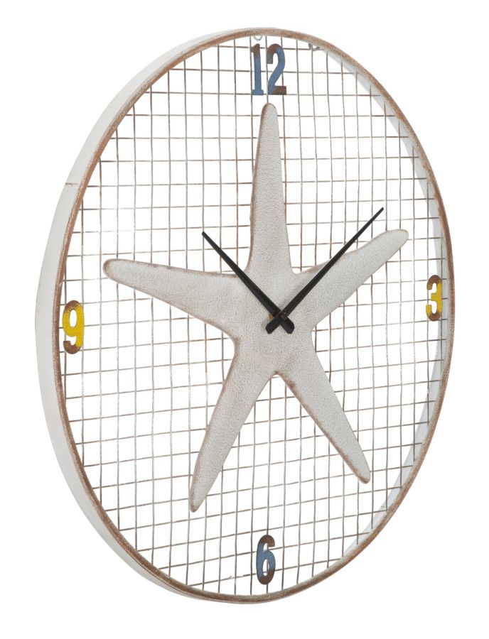 Orologio da Muro Stella Marina Ø57x3,5 cm in Ferro Bianco-5