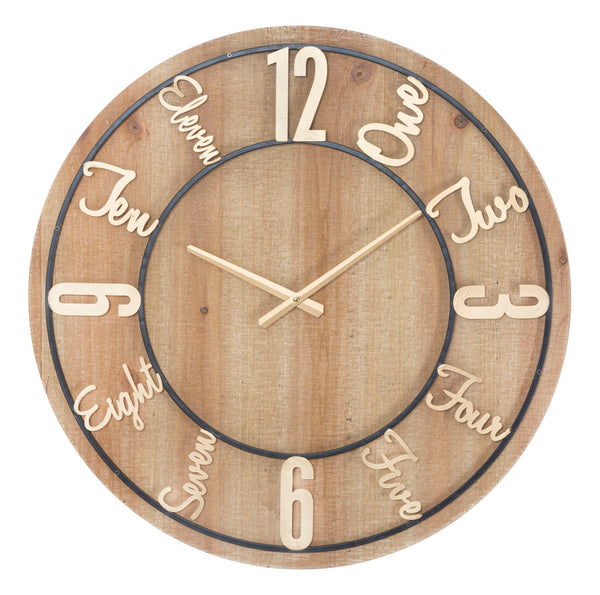 Orologio da Muro Wood Ø60x5 cm MDF e Ferro Oro e Nero sconto