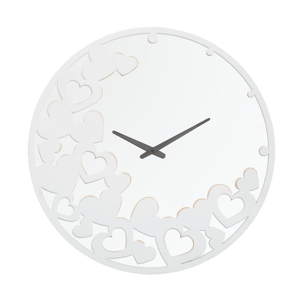 Orologio Bianco Heart Ø55x4 cm in Ferro MDF e Specchio Bianco acquista