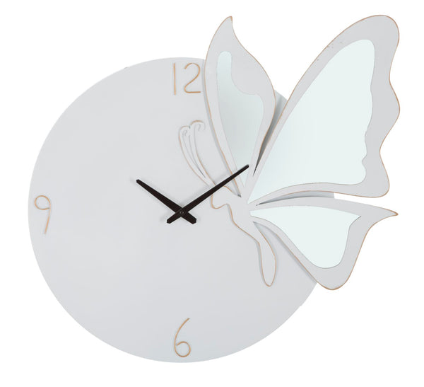 acquista Orologio Glam Farfalla Bianco 66x4,5x64 cm in Ferro MDF e Specchio Bianco