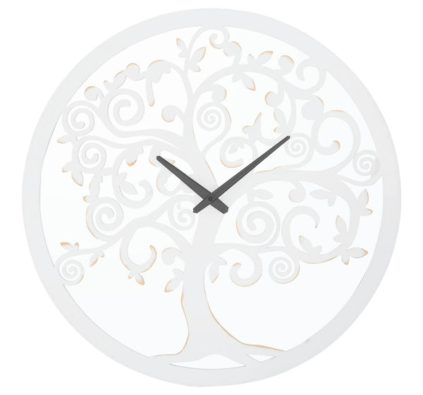 Orologio da Muro Bianco Tree Ø55x4,5 cm in Ferro MDF e Specchio Bianco prezzo