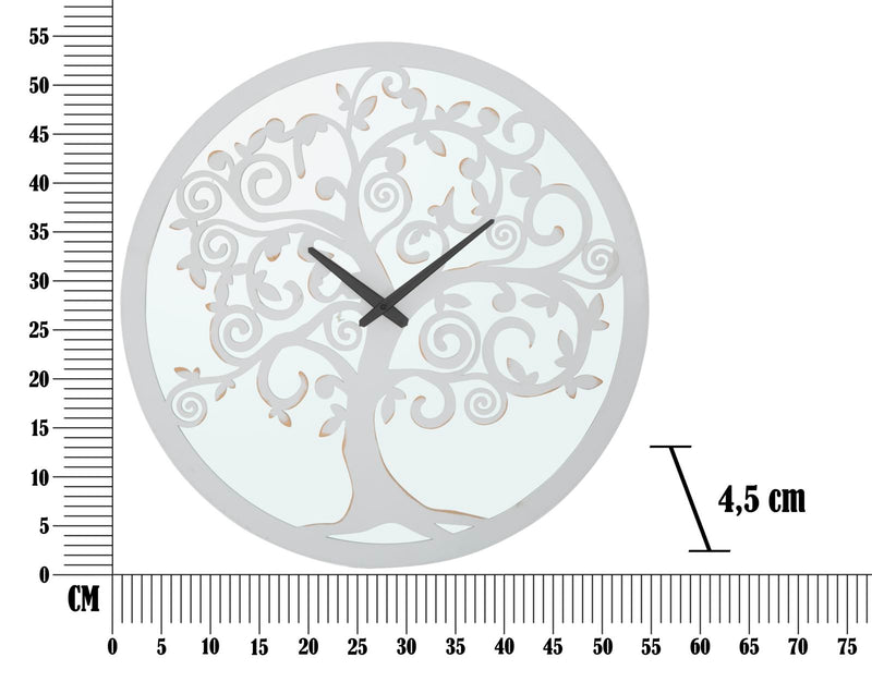 Orologio da Muro Bianco Tree Ø55x4,5 cm in Ferro MDF e Specchio Bianco-6