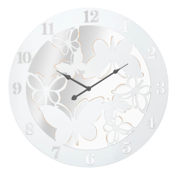 prezzo Orologio da Muro Bianco Butterfly Ø55x4,5 cm in Ferro MDF e Specchio Bianco